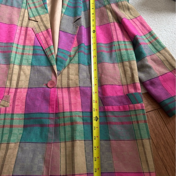 Cute Pink Vintage Women's Blazer Jacket By Exterior Size M Plaid 60% Rayon - Picture 12 of 13